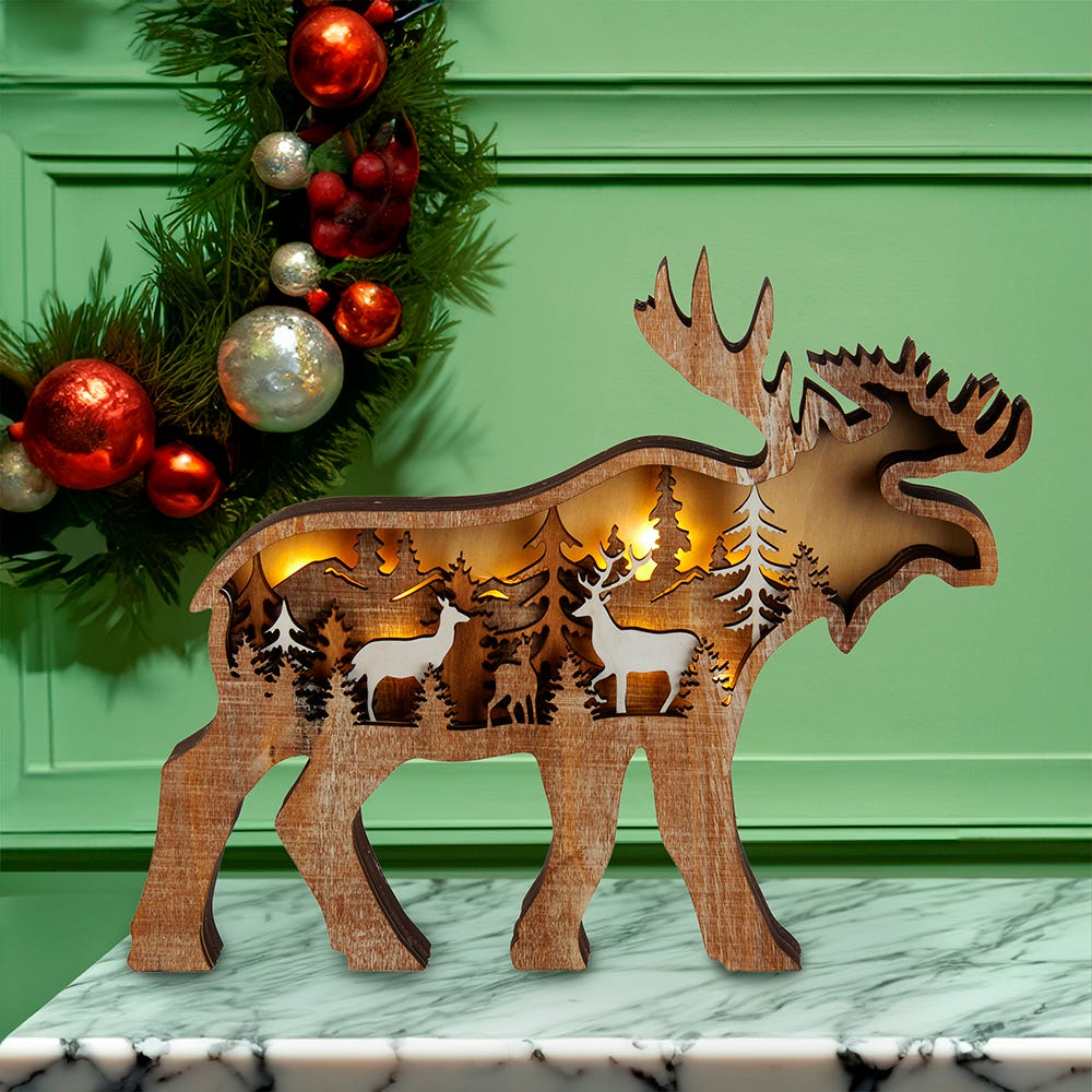 Kurt Adler 12x9.5-Inch Wooden Light-Up Moose Table Piece